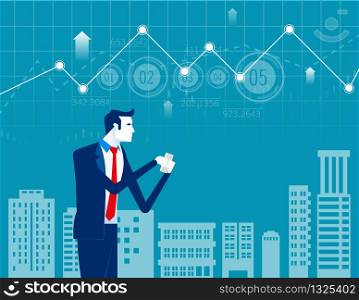 Businessman working online on smartphone. Concept business vector illustration. Technology with smartphone, Online marketing.
