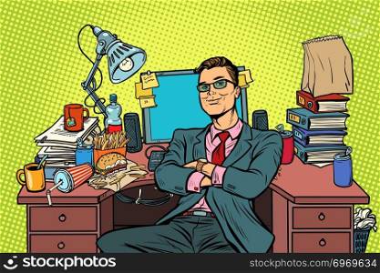 businessman, workplace. Pop art retro vector illustration vintage kitsch. pop art businessman, workplace