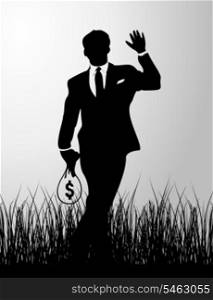 businessman7. The businessman in a suit holds a bag of money. A vector illustration