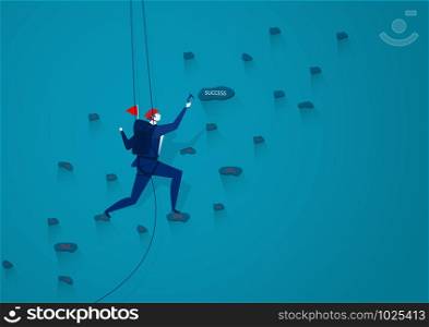 Businessmen are climbing up a mountain with a rope to forward success. . illustration vector.