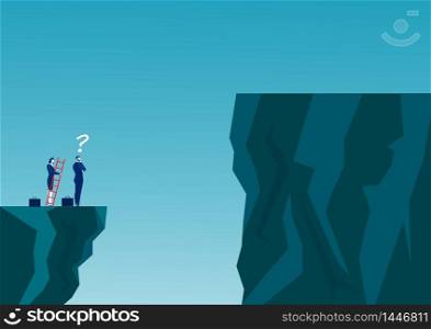Businessmen are competing across the cliff to the goal opposite the stair red go to success goal. to overcome obstacle concept