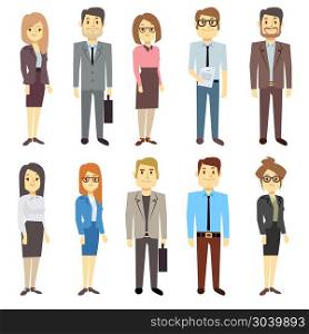 Businessmen businesswomen employee vector people characters various business outfits. Businessmen businesswomen employee vector people characters various business outfits. Man and woman, manager leader illustration