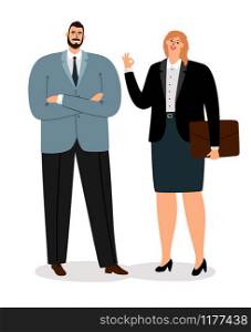 Businessmen coulpe, man and woman on white background, vector illustration. Businessmen coulpe on white