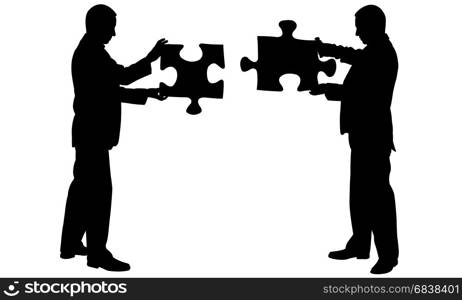 Businessmen holding puzzle pieces isolated on white