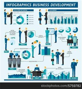 Businessmen infographics set with business development people teamwork symbols and charts vector illustration. Businessmen Infographics Set