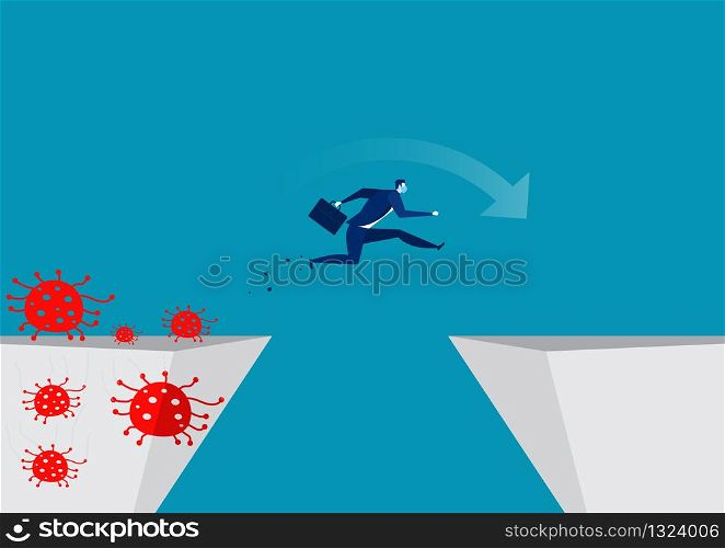 Businessmen jump over to escape coronary disease. coronavirus vector illustrator.