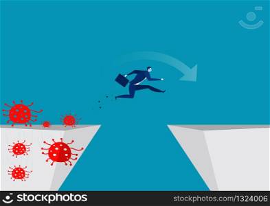 Businessmen jump over to escape coronary disease. coronavirus vector illustrator.