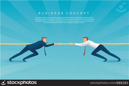 businessmen pull the rope business concept. tug of war background vector illustration EPS10