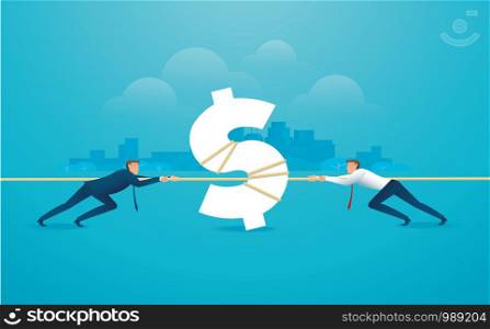 businessmen pull the rope with money icon business concept. tug of war background vector illustration EPS10