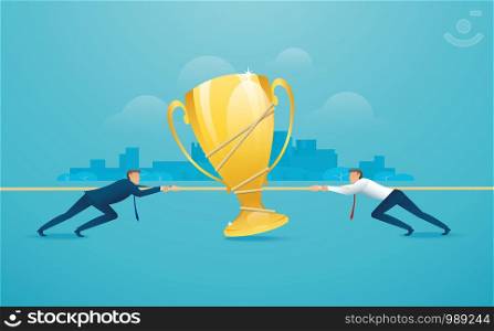 businessmen pull the rope with trophy icon business concept. tug of war background vector illustration EPS10