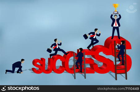 Businessmen race for business success concept. and the progress is higher. Go to the destination Highest point and ultimate goal. Cartoon, vector illustration.
