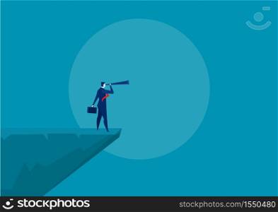 Businessmen standing on the mountain cliff, leadership vector
