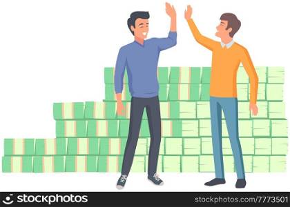 Businesspeople are discussing money and doing business. Metaphor for growth and making money. Rich men are talking about success and wealth. Guys shake hands and make deal about doing business. Guys shake hands and make deal about doing business. Successful businessmen are discussing money