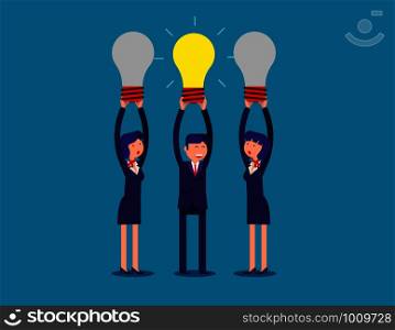 Businessteam holding idea light bulbs above his head. Concept business creative ideas vector illustration.