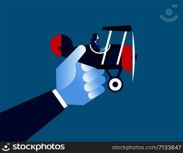 Businesswoman and airplane. Concept business vector illustration.