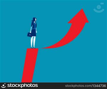 Businesswoman and arrow symbol. Concept business vector illustration, Growth, Race to top.