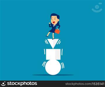 Businesswoman and balanced. Concept business vector illustration, Equilibrium, Challenge.