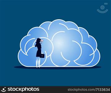 Businesswoman and brain searching. Concept business vector illustration.