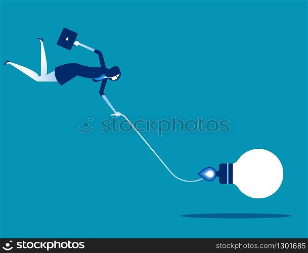 Businesswoman and bulb navigation. Concept business technology vector illustration, Flat business cartoon, Life style, hold.