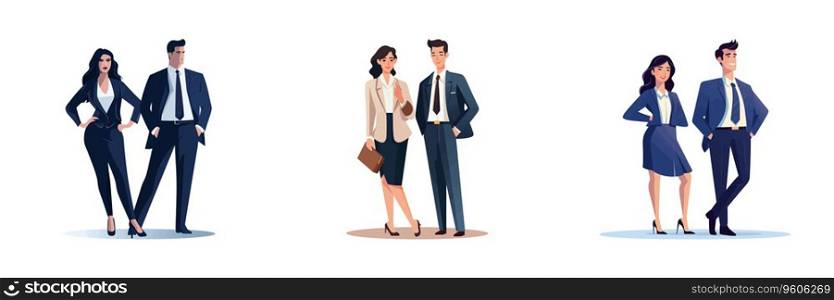 Businesswoman and businessman flat vector illustration.