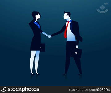 Businesswoman and businessman shaking hands. Concept business illustration. Vector flat