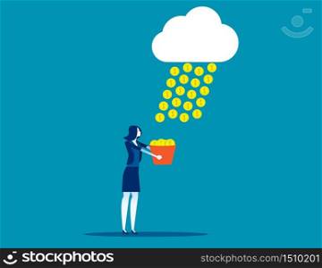 Businesswoman and Falling Money. Concept business vector illustration, Currency, Financial.
