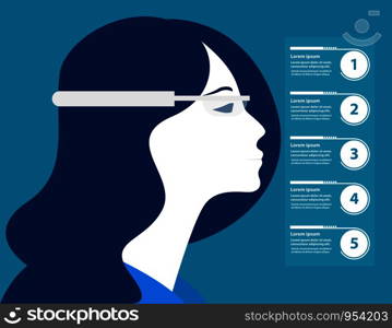 Businesswoman and glasses technology future. Concept business illustration. Vector