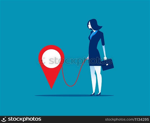 Businesswoman and GPS is the best for navigator. Concept business vector illustration. Flat style.