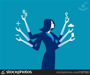Businesswoman and multitasking. Concept business vector illustration.. Businesswoman and multitasking. Concept business vector illustration.
