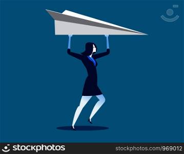 Businesswoman and paper airplanes. Concept business success vector illustration.. Businesswoman and paper airplanes. Concept business success vector illustration.