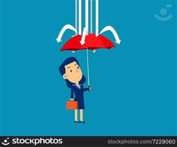 Businesswoman and red umbrella protection. Concept cute business vector illustration, Shielding, Investor