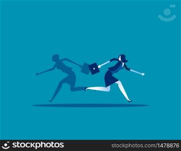 Businesswoman and shadow running different way. Concept business vector illustration, Flat business cartoon, Different, People, Direction.