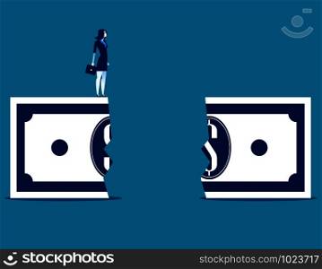 Businesswoman at financial chasm. Concept business vector illustration.