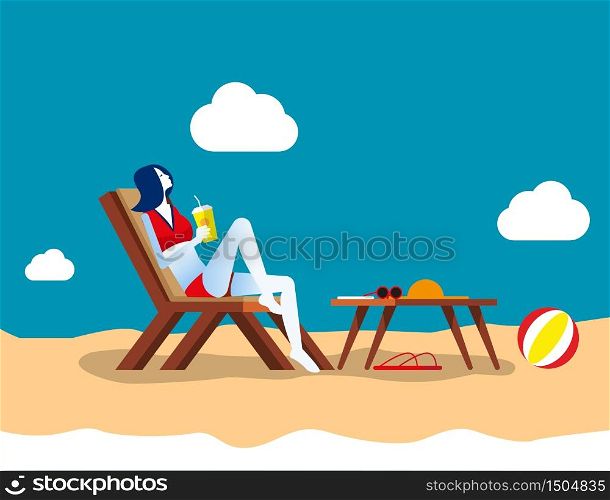 Businesswoman at ocean beach. Concept business vector, Holiday, Relax, Summer.