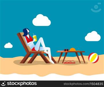 Businesswoman at ocean beach. Concept business vector, Holiday, Relax, Summer.