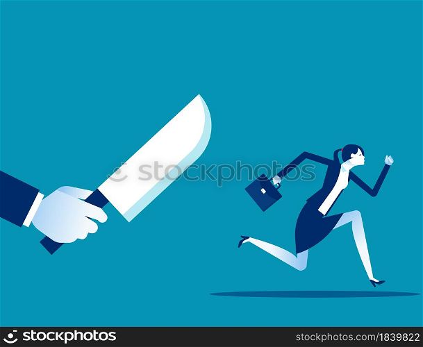 Businesswoman being chased by a knife. Danger