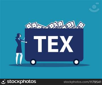 Businesswoman carrying money with tax. Concept business tax vector illustration.. Businesswoman carrying money with tax. Concept business tax vector illustration.