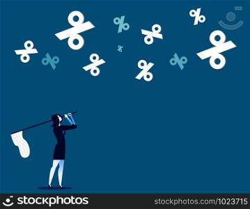 Businesswoman chasing percentage. Concept business vector illustration.