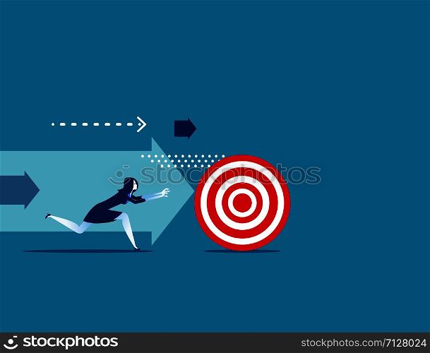 Businesswoman chasing the target. Concept business vector illustration.