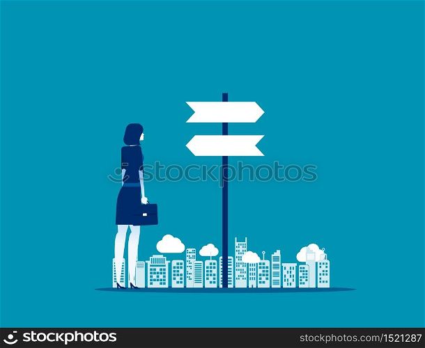 Businesswoman choice with direction. Concept business vector, Flat design.