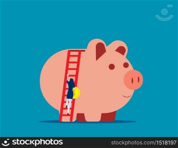 Businesswoman deposit coin in piggy bank. Concept business vector illustration, Banking, Financial, Saving