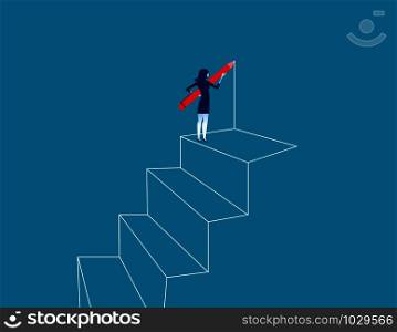 Businesswoman drawing outline of steps with pen. Concept business vector illustration.