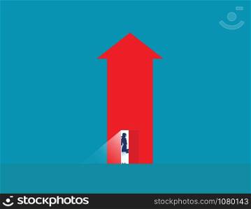 Businesswoman entering in arrow pointing up. Concept business vector illustration.
