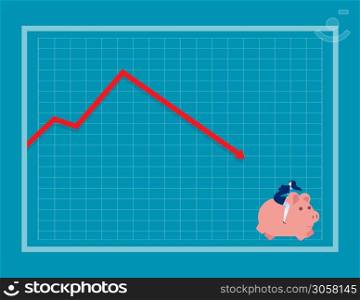 Businesswoman falling down a red arrow on a chart. Concept business vector illustration, Risk, Problem.