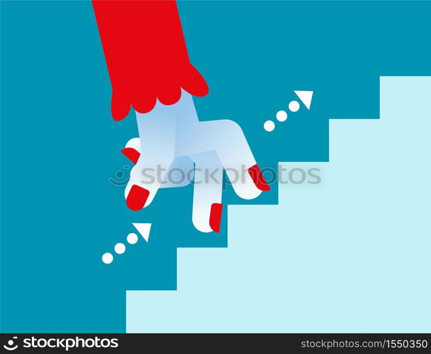 Businesswoman fingers up stair. Concept business vector, Successful, Growth, Achievement