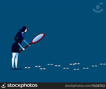 Businesswoman following trail of money. Concept business finance vector illustration.. Businesswoman following trail of money. Concept business finance vector illustration.