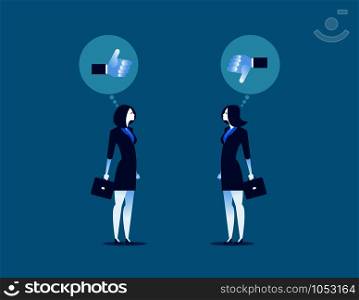 Businesswoman for like and dislike. Concept business vector illustration.