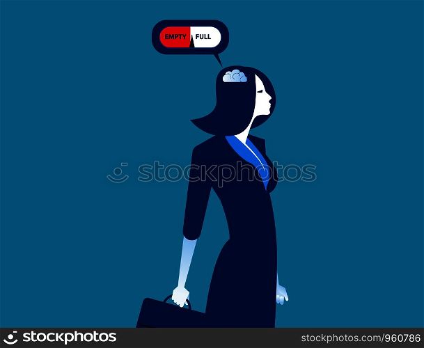 Businesswoman gauge brain with empty and full. Concept business illustration. Vector ideas.