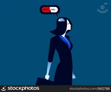Businesswoman gauge brain with empty and full. Concept business illustration. Vector ideas.