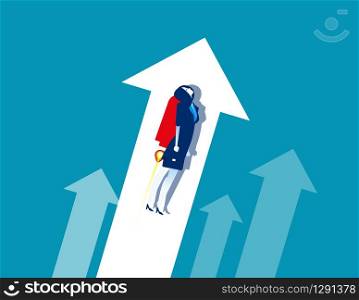 Businesswoman growth workers. Concept business flying up vector illustration, Flat character style, Cartoon business design.